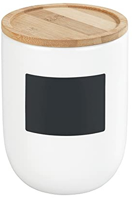 WENKO Aufbewahrungsdose Waia 0,8 l, praktische Vorratsdose aus hochwertiger Keramik mit Beschriftungsfläche, Bambusdeckel mit Silikonring zur luftdichten Aufbewahrung von Lebensmitteln, Ø 11 x 14,5 cm