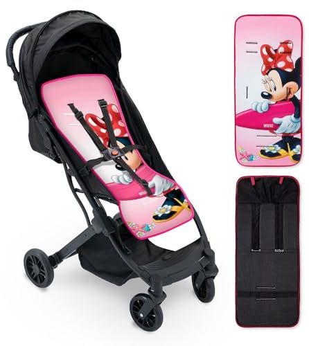 Interbaby Colchoneta Silla Paseo Universal para Verano | Transpirable y Cómoda | Funda Carro Bebe 100% Algodón, 84x34cm, Protectores para Arnés | Funda Silla Paseo Sport Minnie
