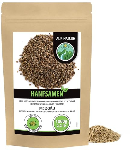 Alpi Nature Hampafrön Oskalade 1kg, Oskalade Hampafrön, Hela Hampfrö Hjärtan, Glutenfri
