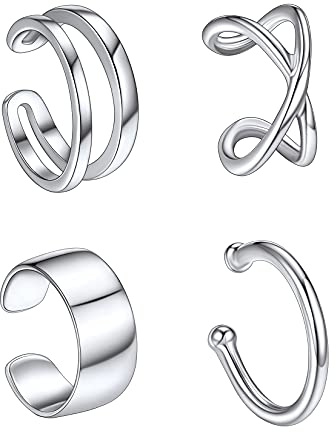 Set Clip de Orejas para Mujeres 4 Piezas Plata de Ley 925 Pendientes sin Perforación Simples de Moda Joyerías Delicadas para Orejas Ear Cuff Hipoalergénico