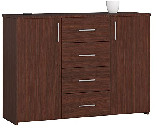 AKORD Kommode K45 110 cm | mit 2 Türen und 4 Schubladen | Schrank | für das Wohnzimmer | für das Schlafzimmer | B110 x H80 x T35 cm | Gewicht 48,00 kg | Wenge/Wenge