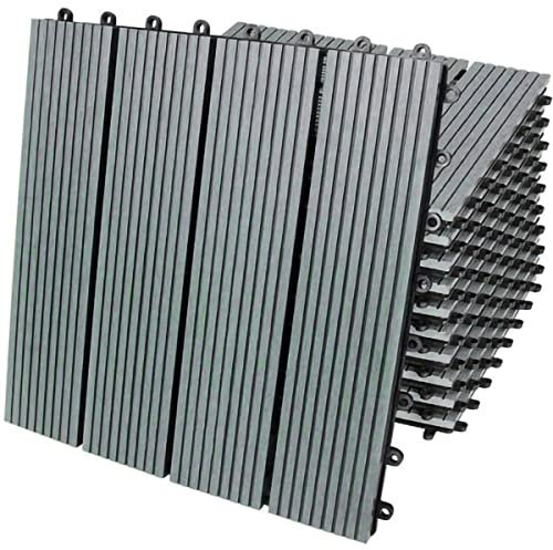 99 x WPC Decking Tiles Grey Terrace Decking Wood Plastic Composite DIY Interlocking Flooring Balcony Roof Terrace Hot Tub Outdoor Deck Tiles Click & Go Easy Clean Weather Resistant 30 x 30 cm (9 m²)
