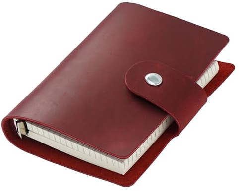AxeWoodz A8 Tagebuch aus echtem Leder, roter handgefertigter Ledereinband, Taschenformat, Binderplaner, Mini-Vintage-Lederplaner, 96 Blatt Innenseiten, lose Blätter, 5 Ringe mit Druckknopfverschluss