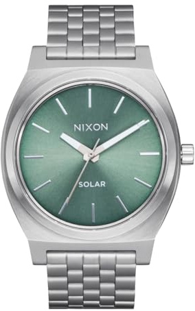 Nixon Time Teller Solar Herren Armbanduhr aus Edelstahl in der Farbe Silber-Grün 40mm, Wasserdichtigkeit: 10Bar, A1369-5172-00