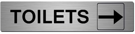 Aluminium Toilets Sign Right Arrow Symbols 22cm x 5cm Brushed Silver