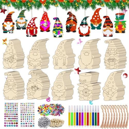 TUIBEIDAMAI Colgantes de madera para pintar, 354 unidades, juego de manualidades para niños, decoración de Navidad, decoración de Navidad, decoración de árbol de Navidad, colgante de madera