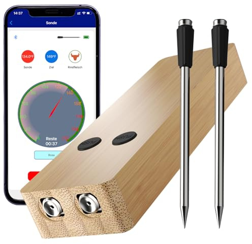 Termometro per barbecue senza fili, con due sonde più sottili, APP Bluetooth, 100 m, termometro per arrosti, per forno, barbecue, rotisserie Airfryer (Two Probes)