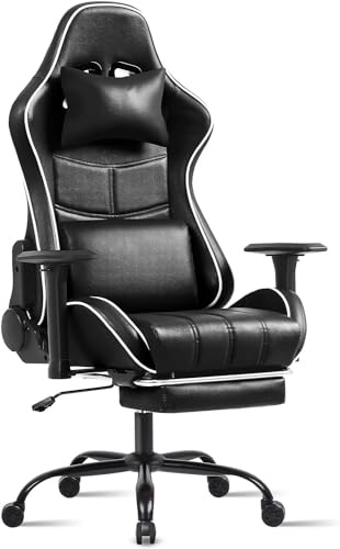 Chaise Gaming pour Adulte, Chaise de Bureau Ergonomique avec Dossier réglable, Fauteuil Gaming avec Appui-tête et Soutien Lombaire, Siege Gaming Rotatif avec Accoudoir (Premium-Noir)