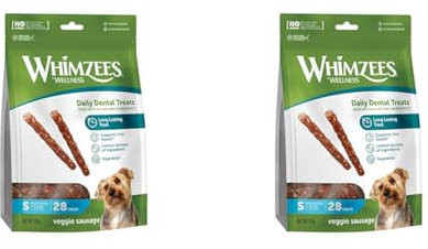 WHIMZEES by Wellness Veggie-Wurst, natürliche, getreidefreie Zahnpflegesnacks, Kaustangen für kleine Hunde, 28 Stück, Größe S (Packung mit 2)