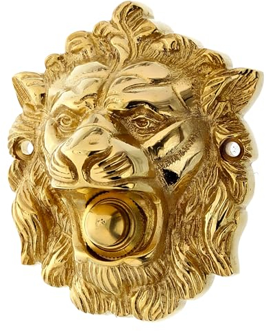 Ventano Plaque de sonnette de porte antique - Motif tête basse - En laiton poli - Moulée à la main selon des modèles historiques