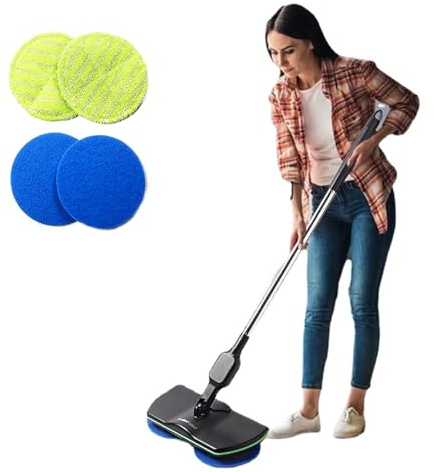 DFANCE Electric Spin Mop, Cordless Floor Cleaner, Hard Floor Tile & Wood, Black, Microfiber Head, 3 lbs, Quiet, Rechargeable, 2-in-1 Mop & Polisher Waxer, 2 Pads Included