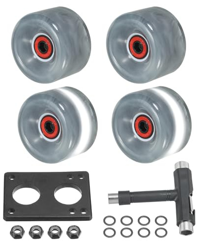 PATIKIL Ensemble de Roues de Patins à roulettes, 4 Pcs 65mm 78A Ensemble de Roues de Skateboard Cruiser Lumineuses avec Roulements Trucks Kit d'Outils pour Patinage Quad Extérieur, Gris