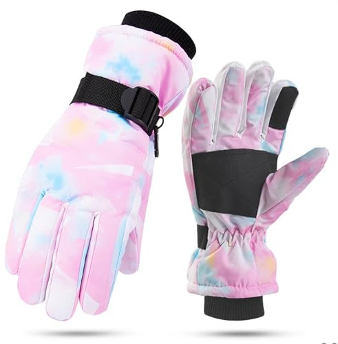 TYXHXTF Kinder Skihandschuhe, wasserdichte und Winddichte Schneehandschuhe, Winter Warme Fahrradhandschuhe für 5-9 Jahre Mädchen und Jungen Skifahren Snowboard Wandern Radfahren