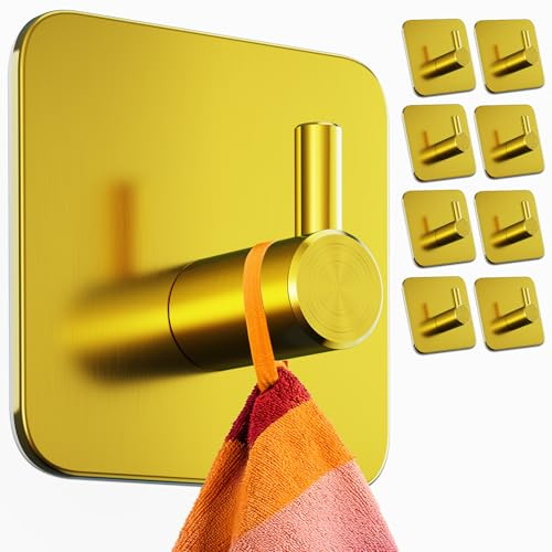 Menz Handtuchhaken ohne Bohren, Klebehaken aus Edelstahl, 8er Pack, Golden | Extra starke Handtuchhalter ohne Bohren, Haken selbstklebend mit wasserfesten Klebepads, Badezimmer Handtuchhalter