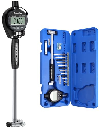 ALLmeter Medidor digital de perforación interior, 50 – 160 mm, precisión de 0,01 mm, incluye 12 cabezales de medición y caja de ABS, calibre de profundidad ultrapreciso, calibre Bore Gauges plateado