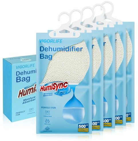 5 Pack x 500ml Antihumedad Deshumidificador, Deshumidificadores Armarios, cocina y baño, gránulos absorbentes de humedad, Alta Absorción Elimina Humedad y Malos Olores (Azul)