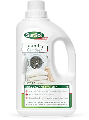 SurSol Active - Antibacterial Laundry Sanitiser 1L - Kills 99.9% of Bacteria & Odours - Hygienic Fabric Disinfectant for Clothes, Towels & Bedding