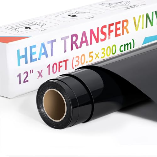 Vinile Termoadesivo per Tessuti Euqvunn Nero, 30 x 300 cm, oltre 70 Lavaggi, Pellicola per Plotter Resistente, Facile da Tagliare e Rimuovere, Ideale per T-shirt, Cappelli, Borse e Tessuti