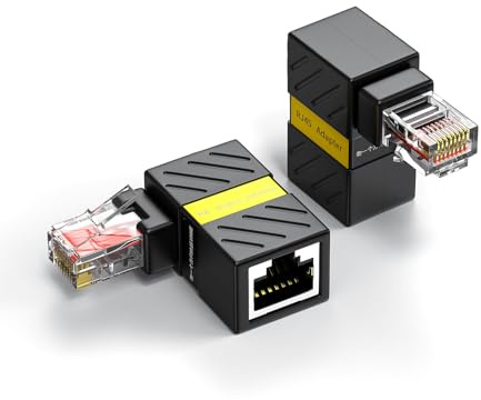 Hsupez 2 st. RJ45-kontakt till hona, 360° roterbar, Gigabit Ethernet-adapter, 90 graders rätvinkligt nätverk Cat5/Cat6 förlängningsadapter, för anslutning av nätverkskablar i trånga utrymmen