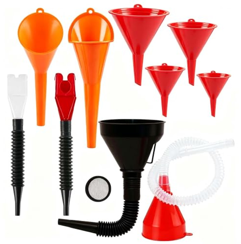 NANASUGUR Lot de 10 Entonnoir Voiture, Entonnoir Carburant Huile Moteur Essence avec Filtre Amovible, Tuyau Extension Flexible et Bec Amovible Long Bec Angle Droit pour Voiture