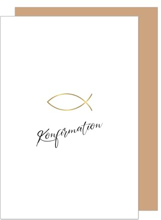 Edition Seidel Premium gratulationskort för konfirmation med kuvert. Konfirmationskort kort gratulationskort flicka pojke tonåringar minimalistiskt ädel fisk guld (KF334 SW026)