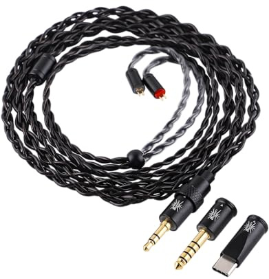 Linsoul Kiwi Ears x B_Media Terras IEM Cable, 3.5mm/4.4mm/USB Type-C | 4N Single Crystal Copper Wire, 32AWG, 0.78mm 2Pin Upgrade In Ear Monitor Cord for ZiiGAAT SIMGOT HiFi Wired Earbuds, 1.25m