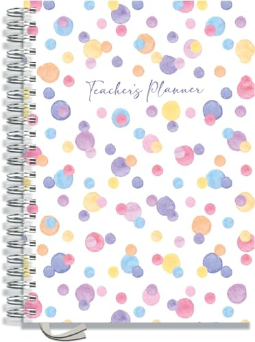 Teacher Planner 2026-2027 A4 size by Pirongs | 5 Lesson Dated Planner for Teachers | Page a day | DATED, Hardback, Wiro-bound Teachers Planner - Pastel Polka Party