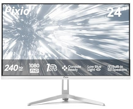 Pixio PX249 Wave White 24 inch 240Hz Refresh Rate FHD 1080p Resolution Fast IPS Panel 1ms GTG Response Time Built-in Speakers Gaming Monitor with Adaptive Sync