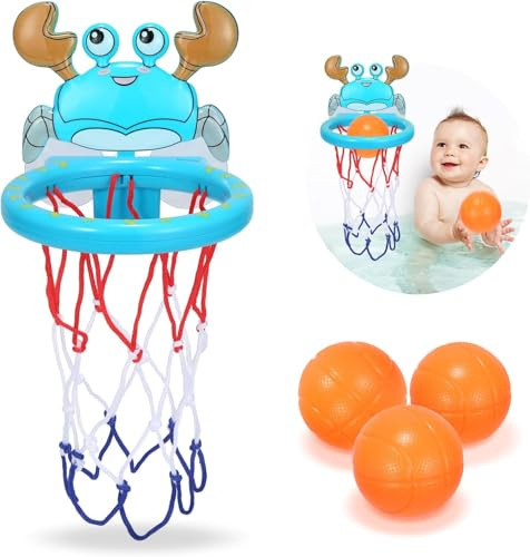 Bath Toys - Basketball Hoop Set Bathtub Toys for Toddlers Ages 1-3, Mini Basketball Hoop Toddler Bath Toys for Kids Ages 3-5,with Strong Suction Cup & 3 No Hole Balls, pool toys, Sensory Toys (Blue)