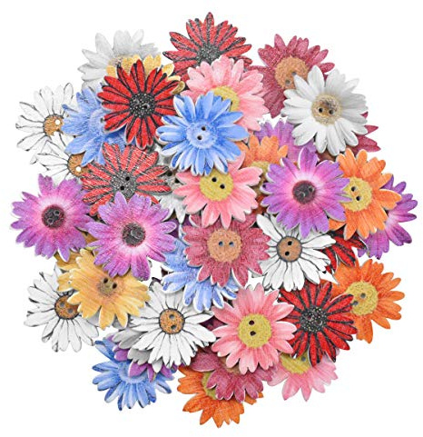 50 Piezas Botones Madera de Crisantemo Botones de Madera para Scrapbooking Crisantemo para Coser Manualidades Decoración Accesorios Costura Recortes Adornos Botones
