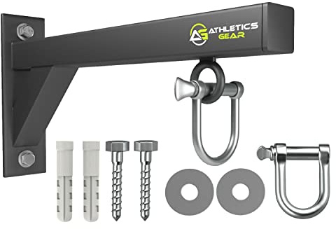 Athletics Gear - Staffa per sacco da boxe, calibro 16, resistente, con gancio girevole a D e fissaggi (staffa da parete da 30 cm)