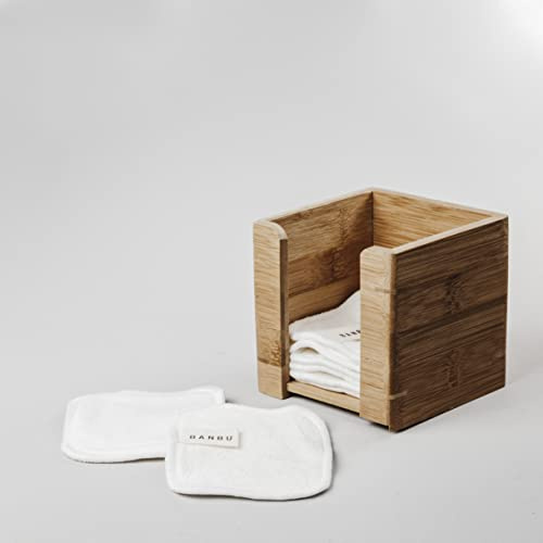 Banbu Discos Desmaquillantes Reutilizables | Algodón Orgánico | 9 x 9 cm | Pack de 4 con Bolsa (Blanco)