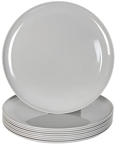 Youngever 9 Stück 25CM Große Kunststoff Teller, Mehrweg Plastik Teller Set, Party Geschirr, Mikrowellengeeignet, Spülmaschinenfest (Grey Color)