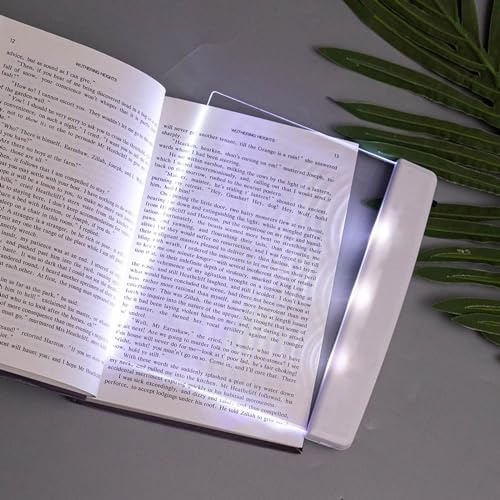 Juesi Luz plana para libro, luz de libro para leer en la cama por la noche, luz LED transparente, página completa, iluminador, placa de lámpara inalámbrica (blanco)