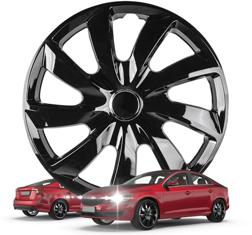 Walser Premium Radkappen Turbine Black, 4er Set Radkappen Auszeichnung Sehr Gut*, Radzierblenden 15 Zoll, Radblenden für Alufelgen Stahlfelgen, Auto Radzierblende schwarz - Made in Europe