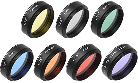 Andoer Ensemble de filtres oculaires pour télescope Andoer 1,25 pouces Filtre et ciel Glow Filtre CPL Rouge Orange Jaune Vert Bleu Filtres colorés pour l'observation planétaire lunaire