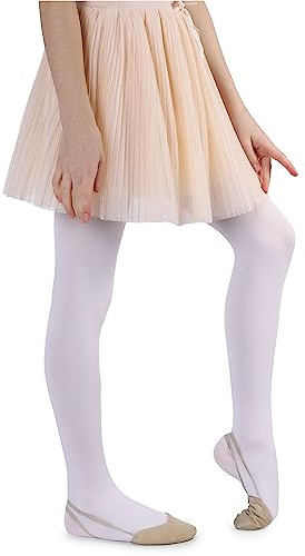 NOQ NOQMedias de Microfibra para Niñas 60 DEN Suaves Cálidas Cómodas Opacas para Niños Pequeños Medias Informales Celebraciones Escuela de Ballet Un Par Mary, Bianco 128-134