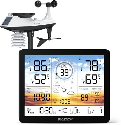 Raddy AG7 Weather Station Wireless Indoor Outdoor Thermometer, 7.4'' Digital Color Display Atomic Weather Clock, Temperature Humidity Monitor with Weather Forecast and Barometric Pressure