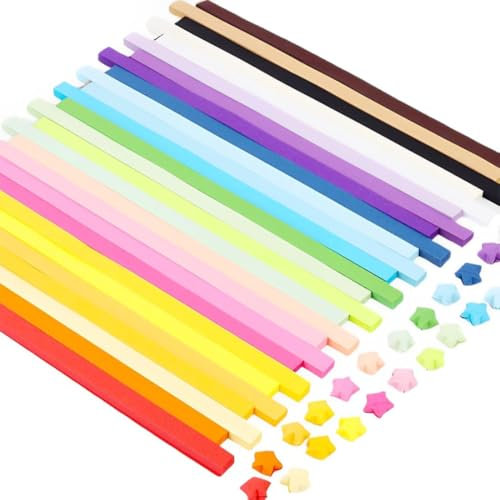 Stelle di carta origami, 1080 Strisce pacchetto, 27 colori, colore arcobaleno, adatte per l'artigianato a scuola
