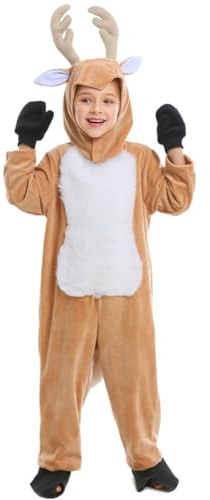 EVGVAT Kids Christmas Reindeer Costume Deer Animal Outfits Onesie Party for Boys and Girls (5-7Years)