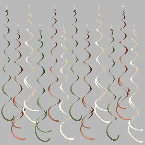 36 Stück Dschungel hängende Wirbel Dekorationen Salbeigrün Braun Beige Filz Wirbel Luftschlangen Spirale Deckengirlande für Safari Dschungel Wald Wild One Birthday Neutral Babyparty Party Dekorationen