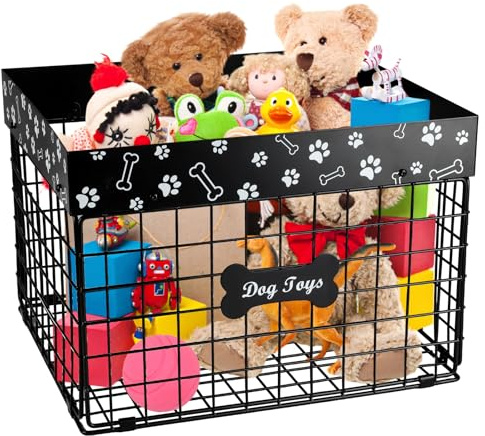 Faihats Large Dog Toy Basket Metal,Dog Toy Box,Dog Toy Bin for Living Room Area,Dog Toy Storage Basket,Dog Baskets for Toys,Puppy Toy Holder,Dogs Toy Container Organizer,Medium Pet Toy Food Storage