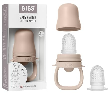 BIBS Baby Feeder with 2 Silicone Nipples, Compatible with Freezer Tray, Easy-Grip, BPA-Free - Ideal for Teething & Self-Feeding, 4+ Months - Blush