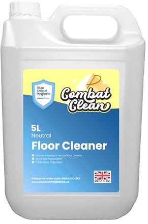 Blue Shield Hygiene Combat Clean Neutral Floor Cleaner - Streak-Free, pH Neutral, Citrus-Scented Solution for Spotless, Polished Floors in Homes and Commercial Spaces, 5L