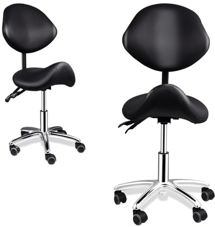 Genérico Taburete Tipo Silla De Montar con Respaldo, Taburete con Ruedas, Taburetes Giratorio con Ruedas, Ta-burete De Trabajo De Altura Ajustable, Taburetes De Cocina, Spas Y Clínicas, 93-105 Cm