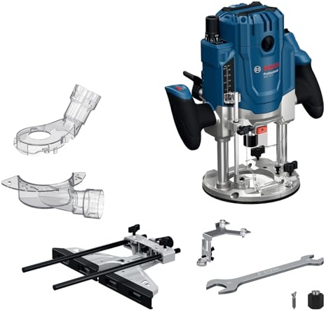 Bosch Professional Fresatrice a filo GOF 20-12 (2.000 W di potenza, incl. aspiratore, guida parallela, perno di centraggio, chiave a bussola 17/24 mm, set di pinze, manicotto di guida, in L-BOXX)