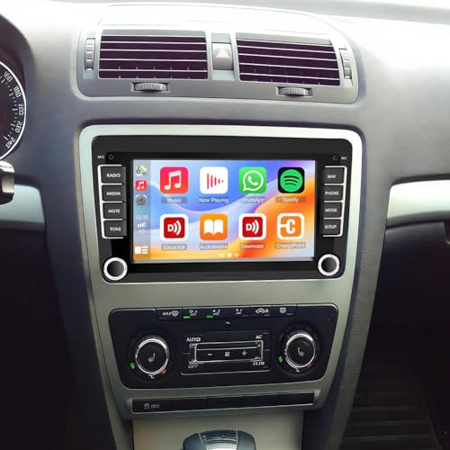 Android 14 2 DIN bilradio för Skoda Octavia 2004-2012 med trådlös Carplay och Android Auto dubbel DIN-radio, 7 tums pekskärm med GPS Navi WiFi Bluetooth RDS FM-radio SWC mikrofon