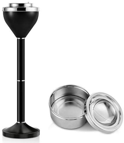 Ashtray, Standing Ash Tray,42 & 61cm Adjustable Cigar Ashtray With Lid, Black Outdoor Ashtray, Detachable Ashtrays for Outside Weighted Base,Large Ash Trays Indoors, Ash Trays Outdoors for Home Office