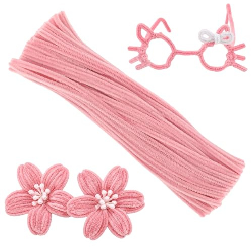 100pcs Pipe Cleaners for Craft Flowers, Pipe Cleaners for Tulip Bouquet, Fuzzy Sticks Craft Supplies for Flower DIY Craft Kit Gift, Chenille Stems Arts & Crafts (Pink)