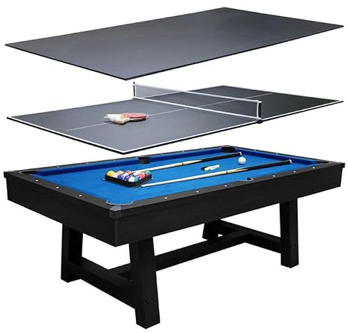 7ft Pool Table With Dining Table Top & Table Tennis Table Family Leisure Snooker Billiards Games Table With All Accessories In a Choice of Different Cloth Colours (Blue Cloth)